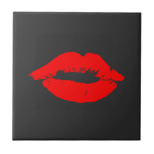 Red Läppar Kisses Kiss Black Kakelplatta
