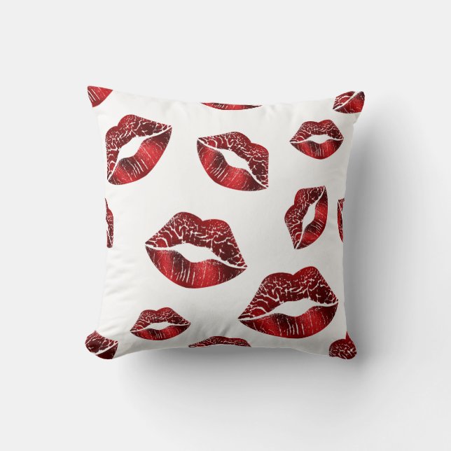 Red Läppar Kissing Mönster Valentine Day Cushion Kudde (Framsida)