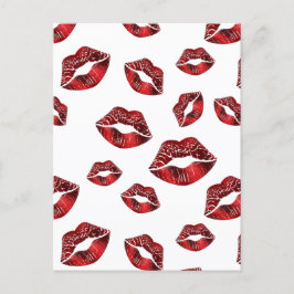 Red Läppar Kissing Mönster Valentine Day Postcard Vykort