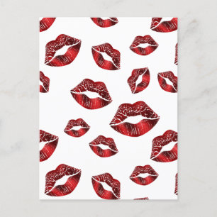 Red Läppar Kissing Mönster Valentine Day Postcard Vykort