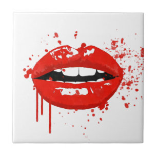 Red läppar kyss skönhet mode makeup kakelplatta