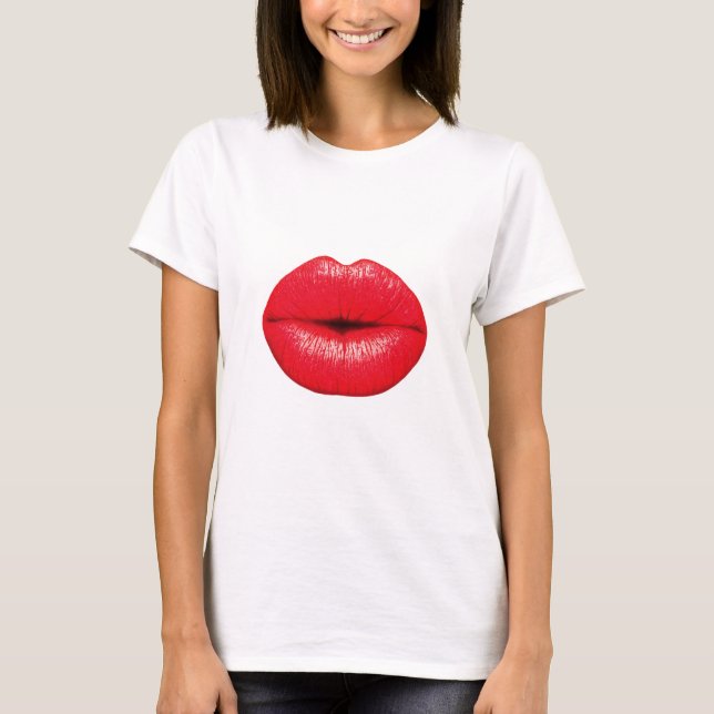 Red Läppar läppstick pop kiss T Shirt (Framsida)