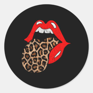 Red Läppar Leopard Tunga Animal Print Runt Klistermärke