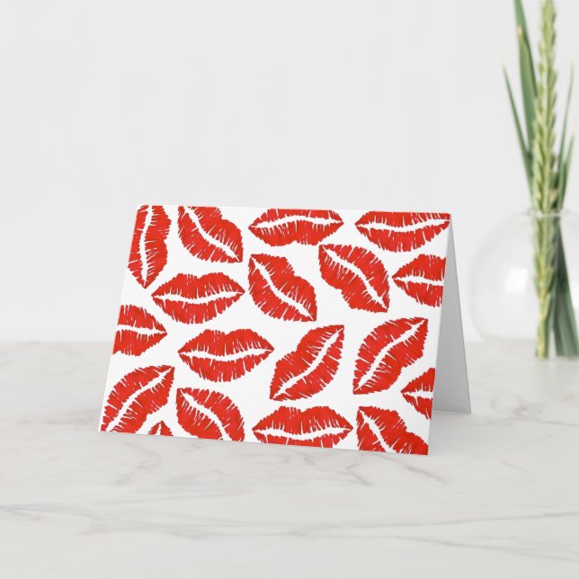 Red Läppar Lipstick Kiss I Kärlek You Valentine Da Helgkort (Framsida)