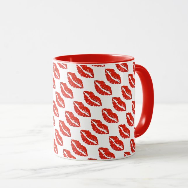 Red Läppar Lipstick Kiss Print Kärlek Valentine Da Mugg (Framsida höger)