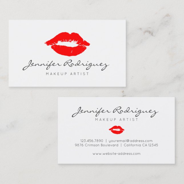 Red Läppar Lipstick Makeup Artist Cosmetic Visitkort (Fram/baksida)