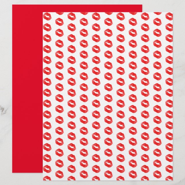 Red Läppar Lipstick Mönster Skrapbook Papper (Fram/baksida)