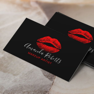 Red Läppar Makeup Artist Plain Black Visitkort