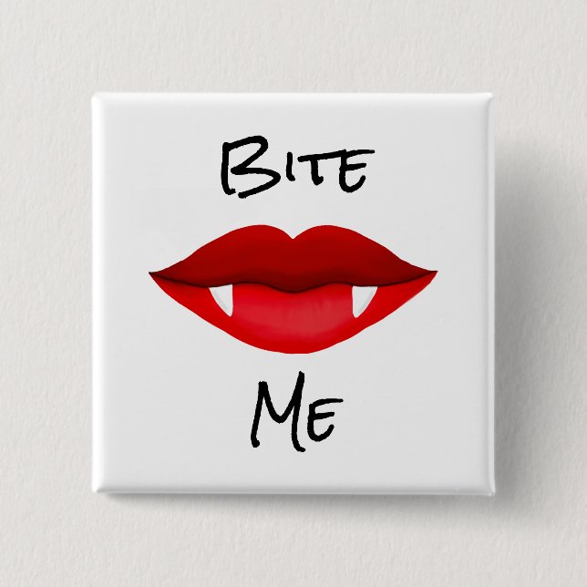 Red Läppar med Vampire Fangs Button Knapp (Framsida)