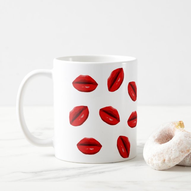 Red Läppar Mönster Kaffemugg (Med munk)
