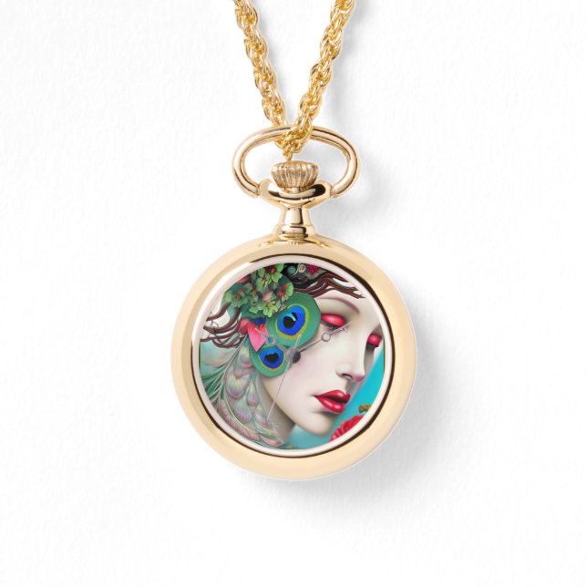 Red Läppar och Ro Peacock Abstrakt Armbandsur (Framsida)