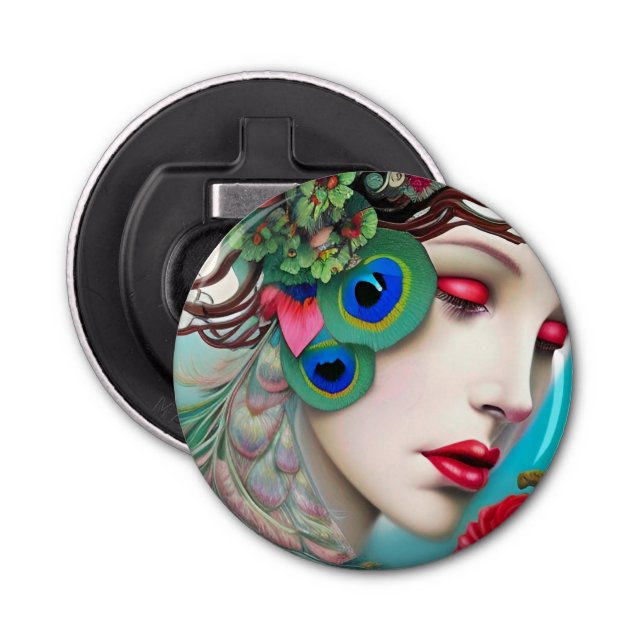 Red Läppar och Ro Peacock Abstrakt Flasköppnare (Framsidan)