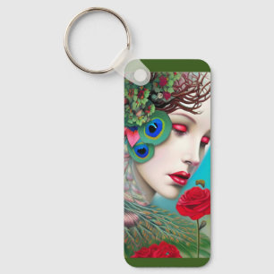 Red Läppar och Ro Peacock Abstrakt Nyckelring