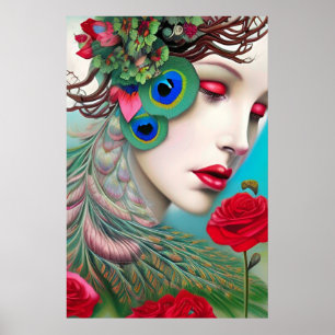 Red Läppar och Ro Peacock Abstrakt Poster