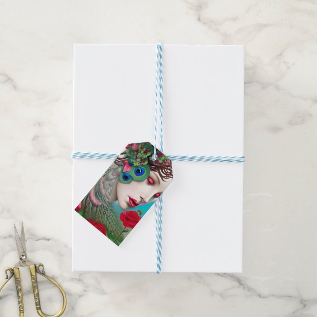 Red Läppar och Ro Peacock Abstrakt Presentetikett (Med Snöre)