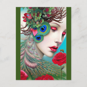Red Läppar och Ro Peacock Abstrakt Vykort