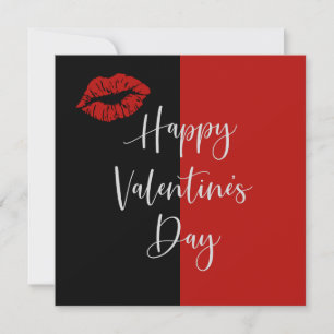 Red Läppar på Färg Black Simple Valentine Day Julkort