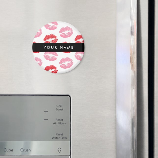 Red Läppar, Rosa Läppar, Kiss, Ditt namn, Anpassa Magnet (In Situ (Fridge))