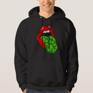 Red Läppar Shamrock Tunga St patrick's day Grönt S Hoodie