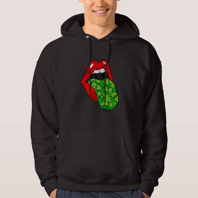 Red Läppar Shamrock Tunga St patrick's day Grönt S Hoodie (Framsida)