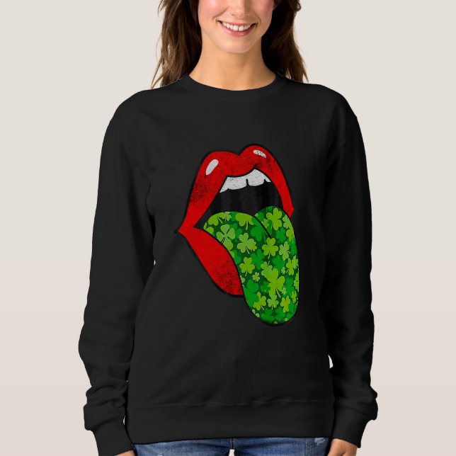 Red Läppar Shamrock Tunga St patrick's day Grönt S T Shirt (Framsida)