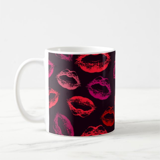 Red läppar skriver ut sömlöst mönster kaffemugg (Vänster)