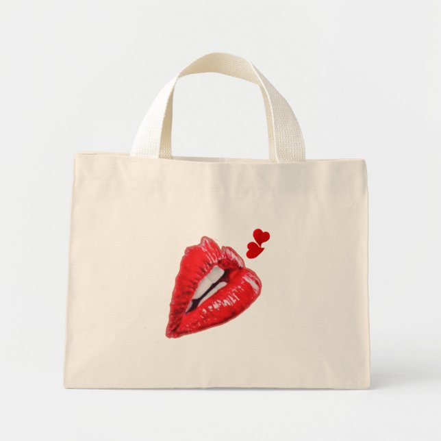 Red Läppar Tote Bag Mini Tygkasse (Framsidan)
