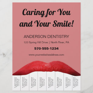 Red Läppar White Teth Dentist Office Tear Off Stri Reklamblad