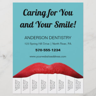 Red Läppar White Teth Dentist Office Tear Off Stri Reklamblad