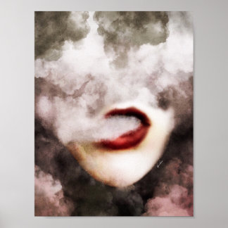 Red Läppar Woman Smoke Art Poster