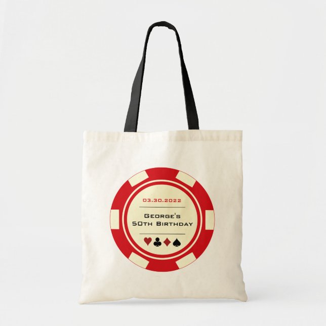 Red Las Vegas Casino Poker Chip Birthday Tote Bag Tygkasse (Framsidan)