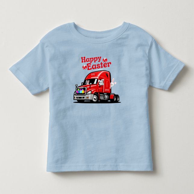 Red Lastbil 18 Wheeler Glad påsk Bunny T Shirt (Framsida)