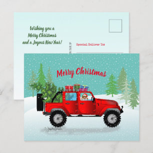 Red Lastbil 4x4 med Sable Sheltie, Santa Hat Helg Vykort