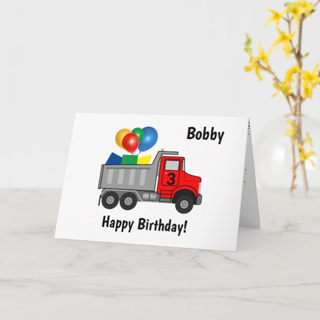 Red Lastbil Birthday Boy's Namn & Age Card Kort (Gul blomma)