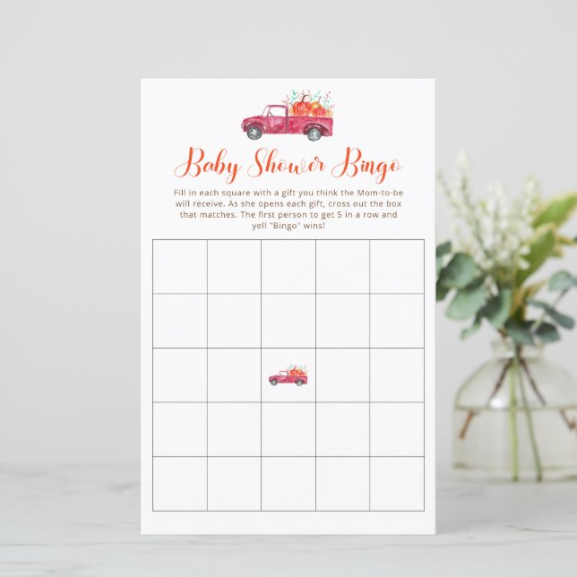 Red Lastbil Fall Little Pumpkin Baby Shower Bingo (Stående Fram)