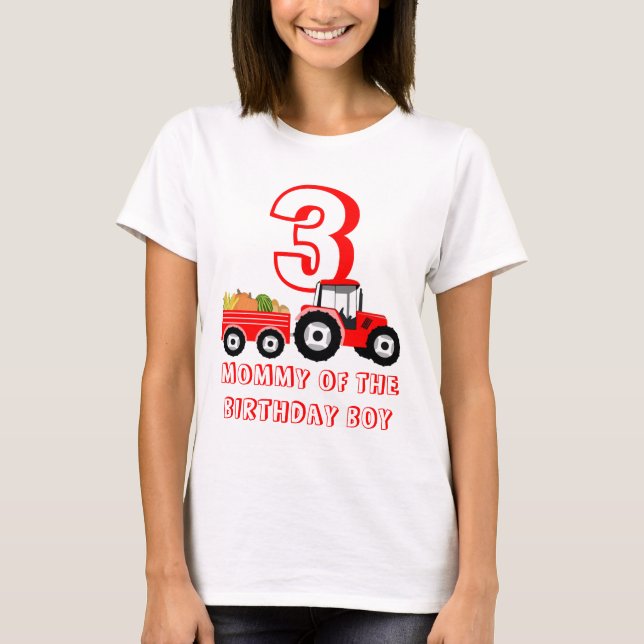 Red Lastbil Farm Producducer Mamma Birthday Boy T Shirt (Framsida)