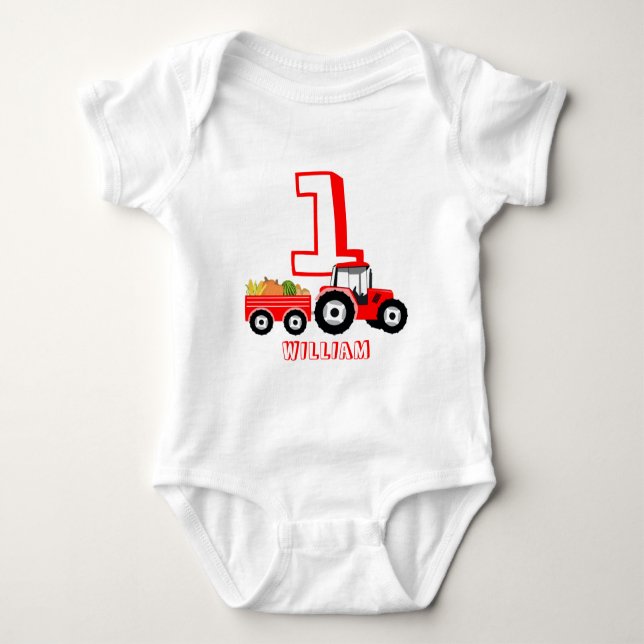 Red Lastbil Farm Producer Birthday Boy T Shirt (Framsida)