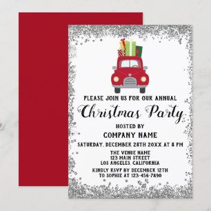 Red Lastbil Gifts Company jul Party Silver Inbjudningar