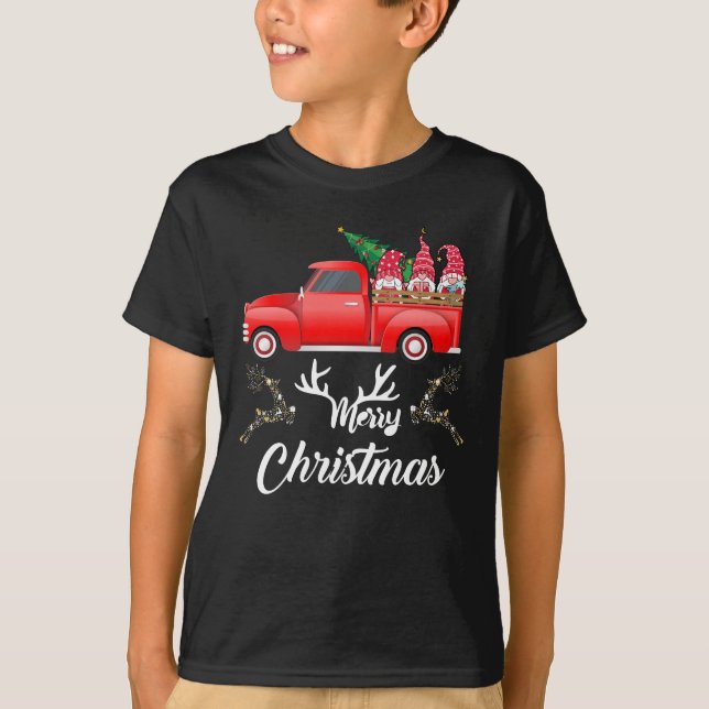 Red Lastbil Gnomes jul Shirt - Merry Christma T (Framsida)