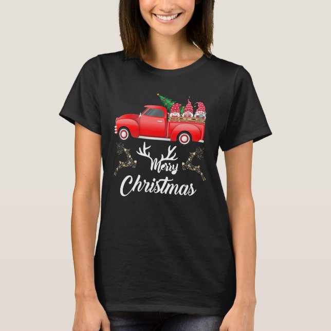 Red Lastbil Gnomes jul Shirt - Merry Christma T (Framsida)