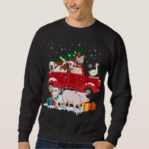 Red Lastbil God jul Animals Kärlek Farm Farme Lång Ärmad Tröja