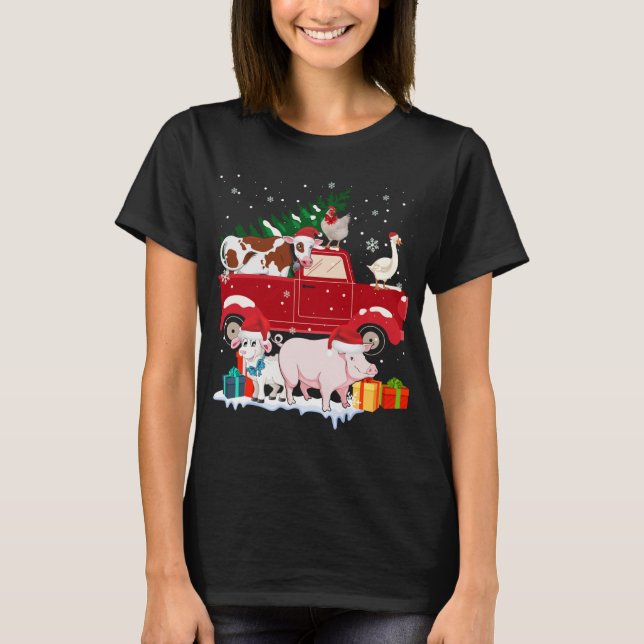 Red Lastbil God jul Animals Kärlek Farm Farme T Shirt (Framsida)