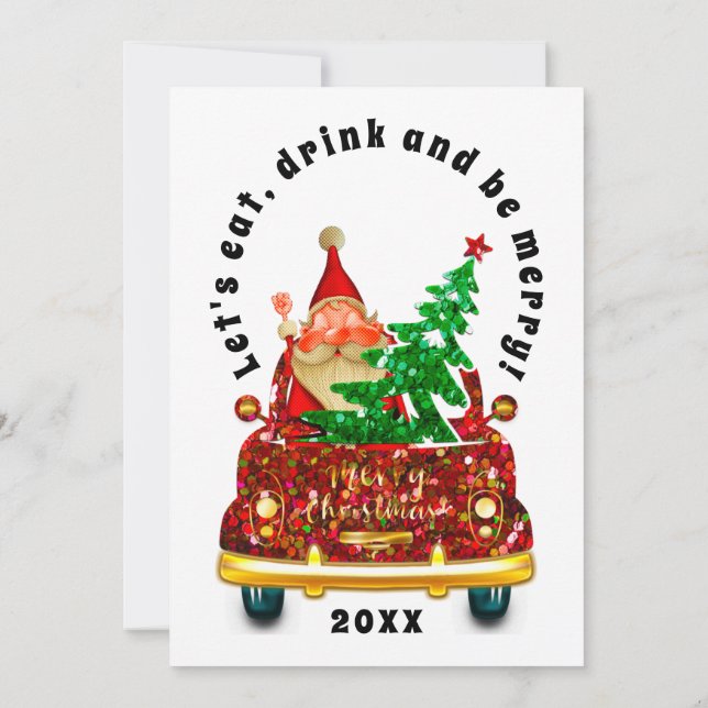 Red Lastbil God jul Brunch Dinner Santa Santa Inbjudningar (Baksida)
