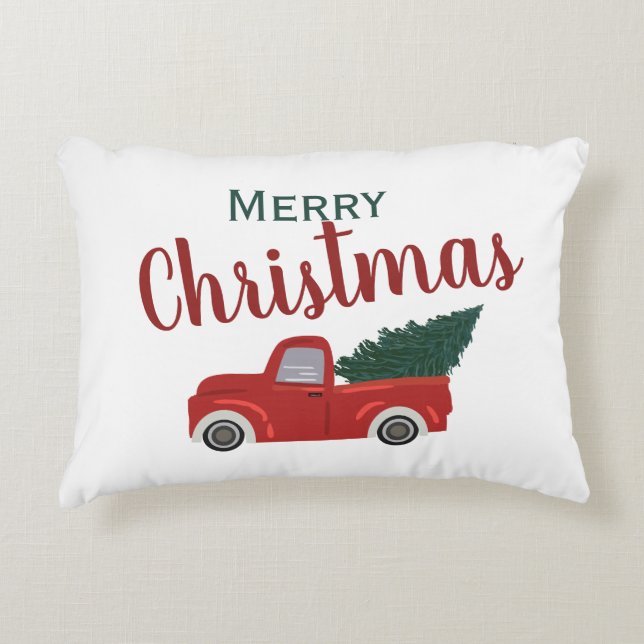 Red lastbil god jul prydnadskudde (Framsidan)