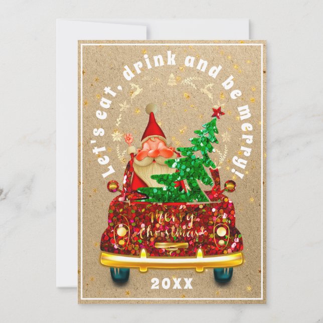 Red Lastbil God jul Träd Brunch Dinner Kraft Inbjudningar (Baksida)