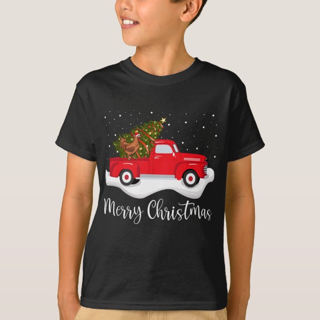 Red Lastbil God jul Träd Chicken-jul T Shirt (Framsida)