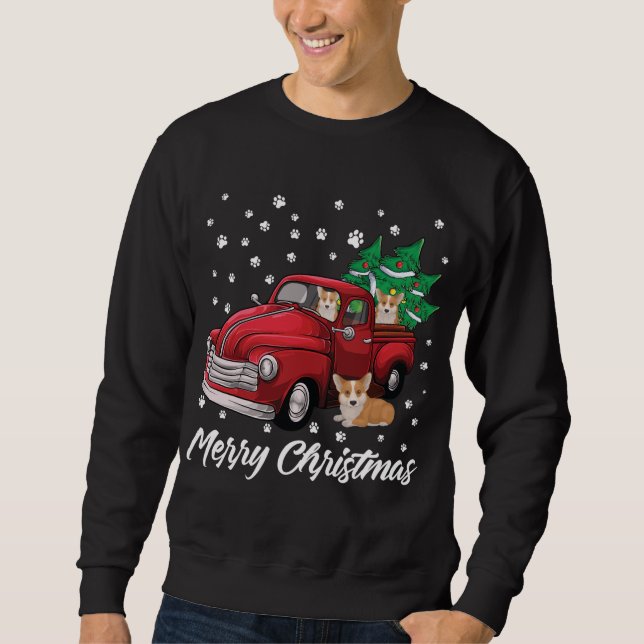 Red Lastbil God jul Träd Corgi Hund jul, Lång Ärmad Tröja (Framsida)