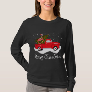 Red Lastbil God jul Träd Flamingo Jul T Shirt