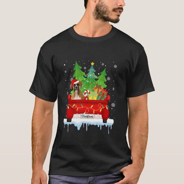 Red Lastbil God jul Träd Julafton Boxer Hund Long T Shirt (Framsida)