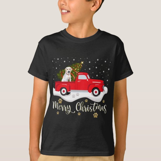 Red Lastbil God jul Träd Labour Retriever T Shirt (Framsida)